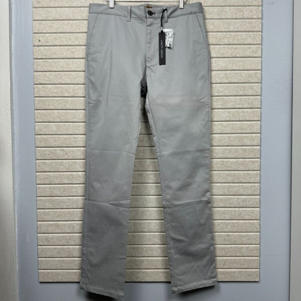 Nifty Genius Men’s Gray Straight Fit Flat Front Chino Pants 34x33 NWT